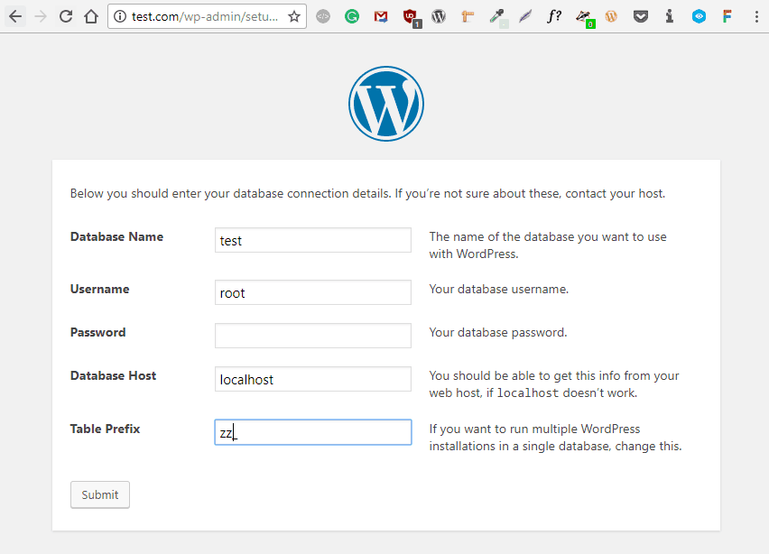 laracon entering wordpress database info