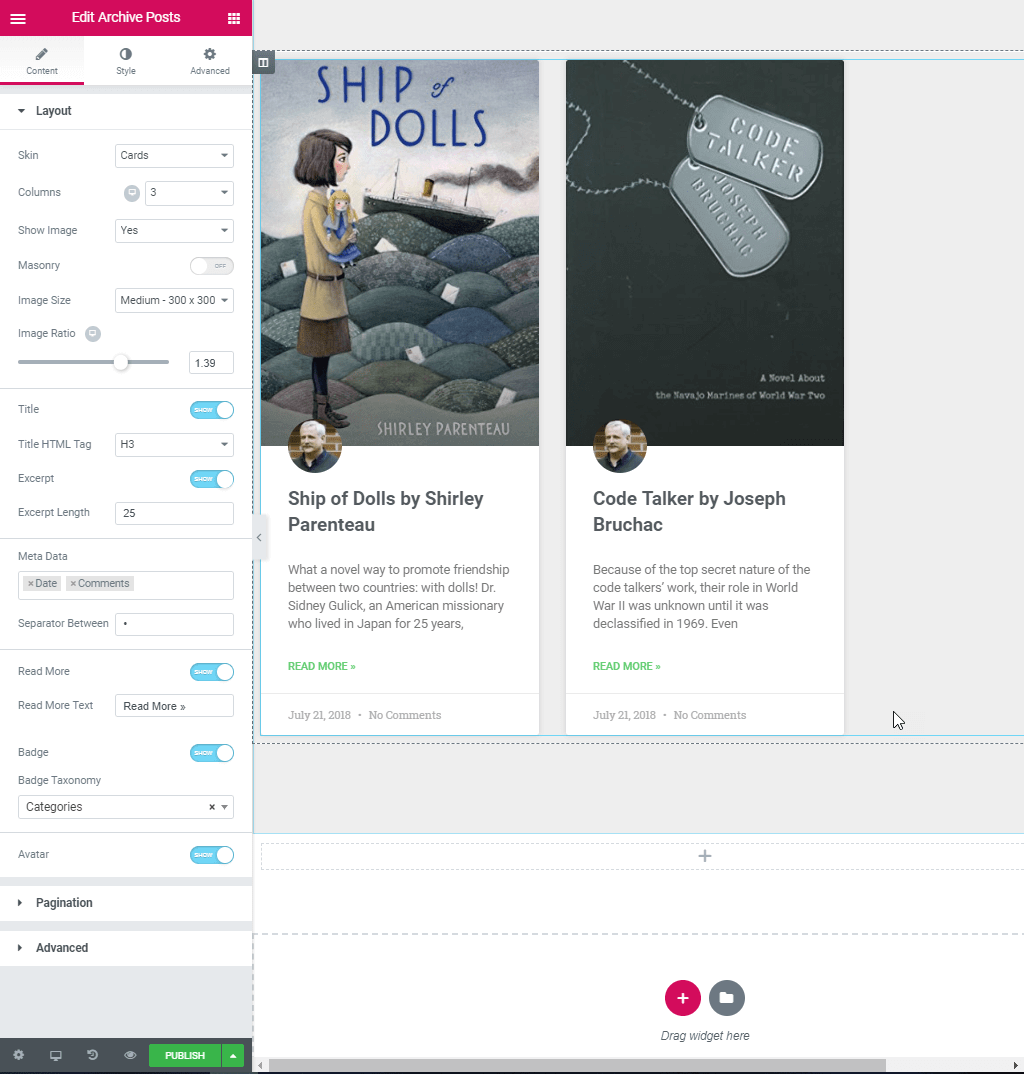 elementor archive layout