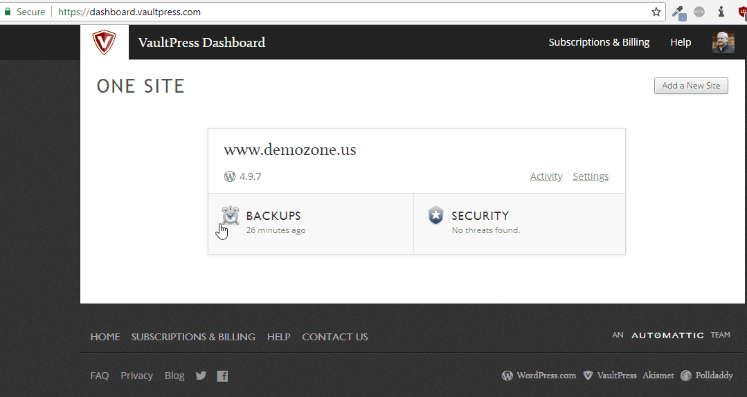 jetpack vaultpress dashboard