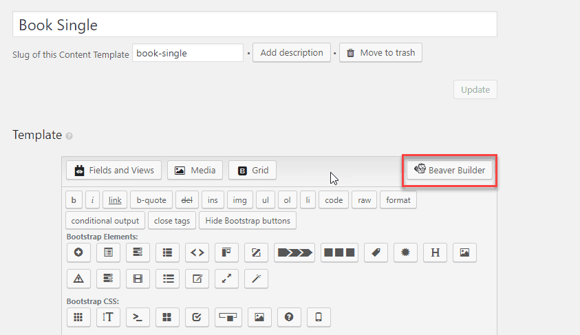 toolset edit content template with beaver builder
