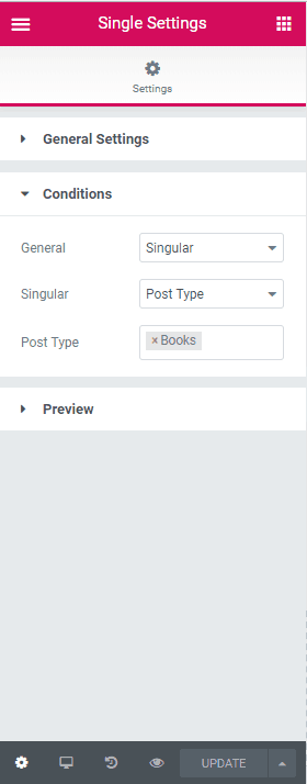elementor template settings