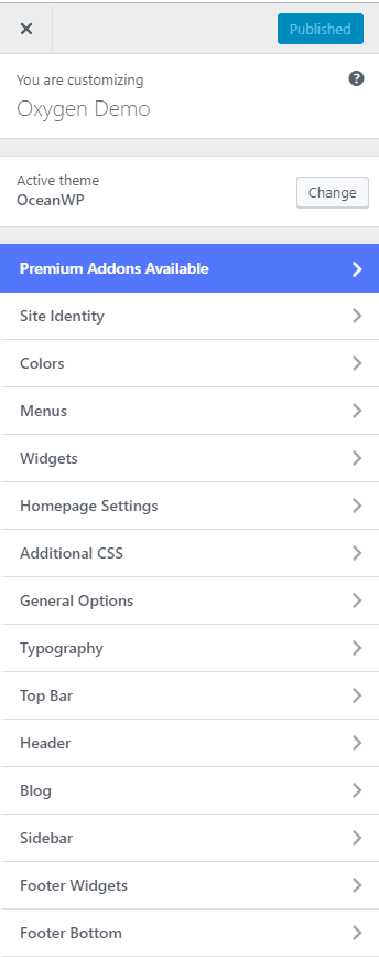 oceanwp customizer options