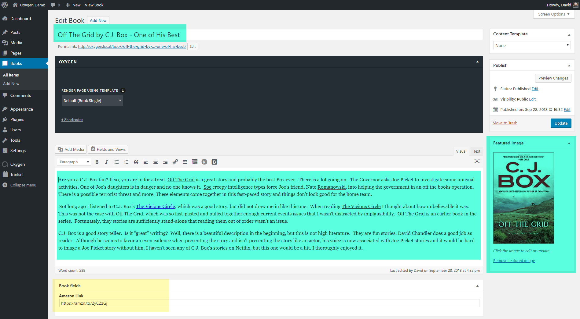 oxygen book edit screen