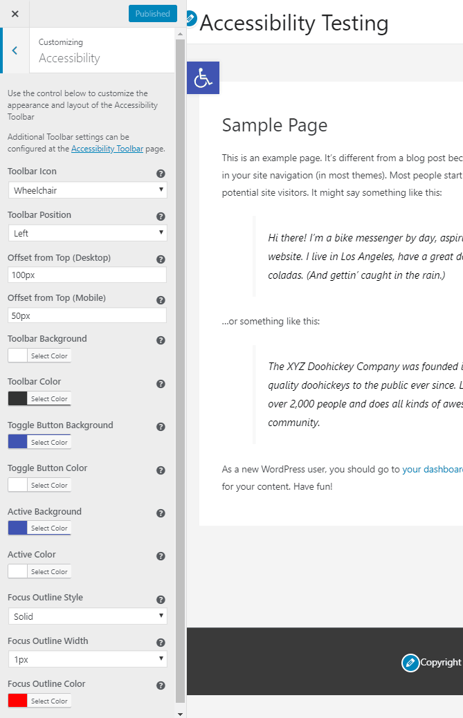 one click accessibility customizer options