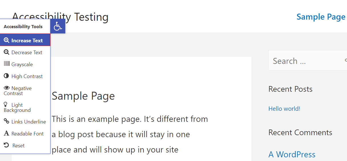 one click accessibility larger text