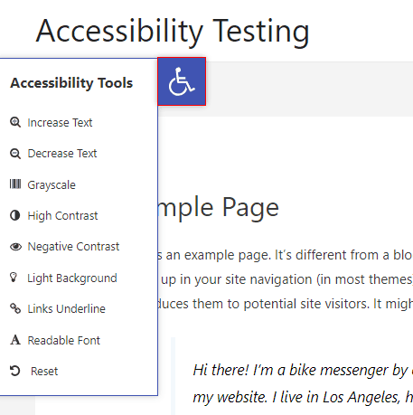 one click accessibility slide out menu