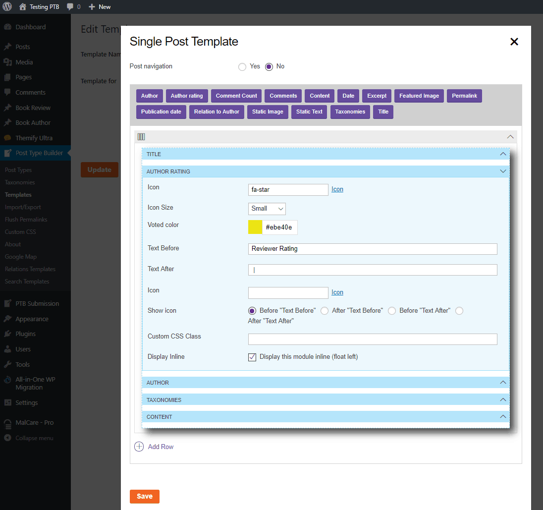 ptb template builder expanded view