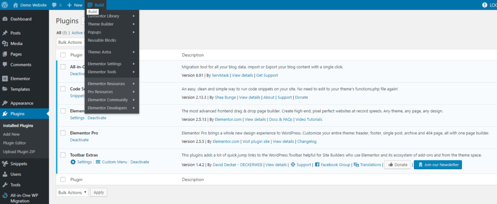 toolbar extras build menu