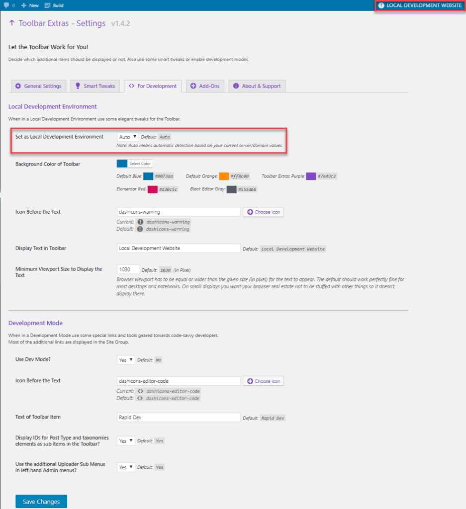 toolbar extras for developers menu
