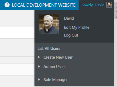 toolbar extras user and profile links