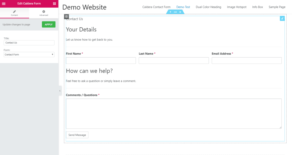 Default Caldera form has no extra styling options