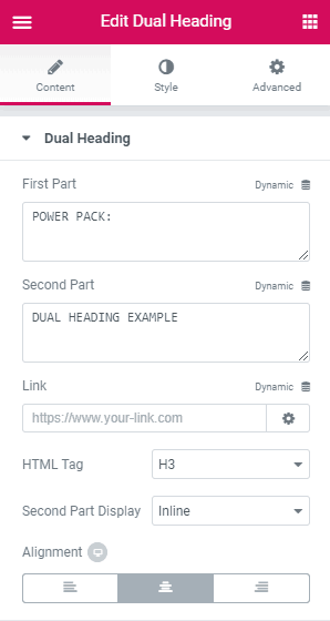 Power Pack Dual Color Settings - Content Tab