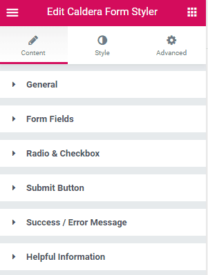 Caldera Forms content tab - Ultimate Addons