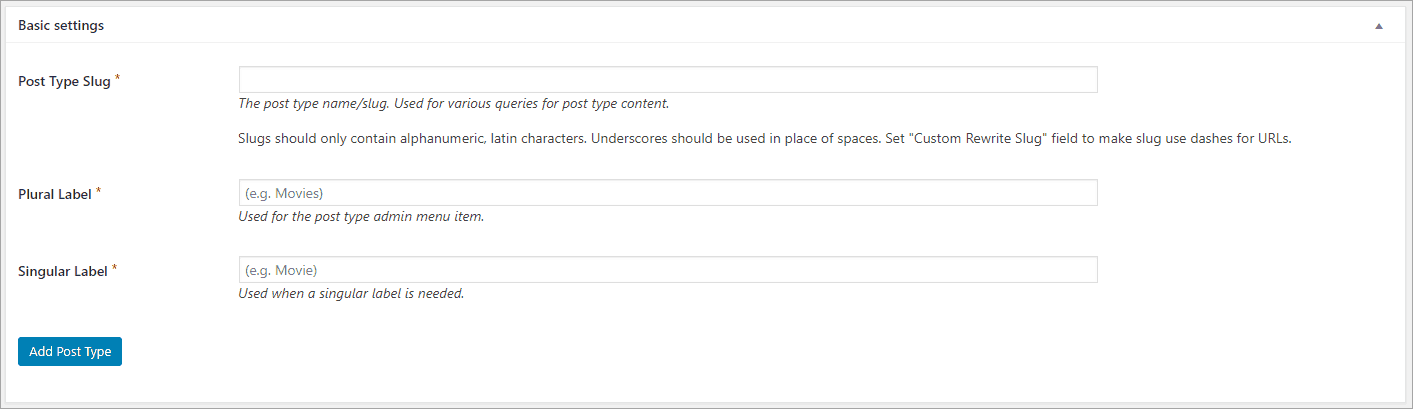 CPT UI Basic Settings