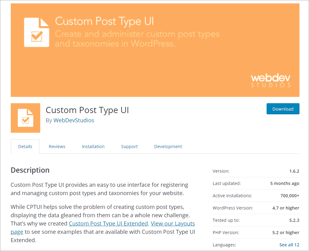 CPT UI on WordPress.org