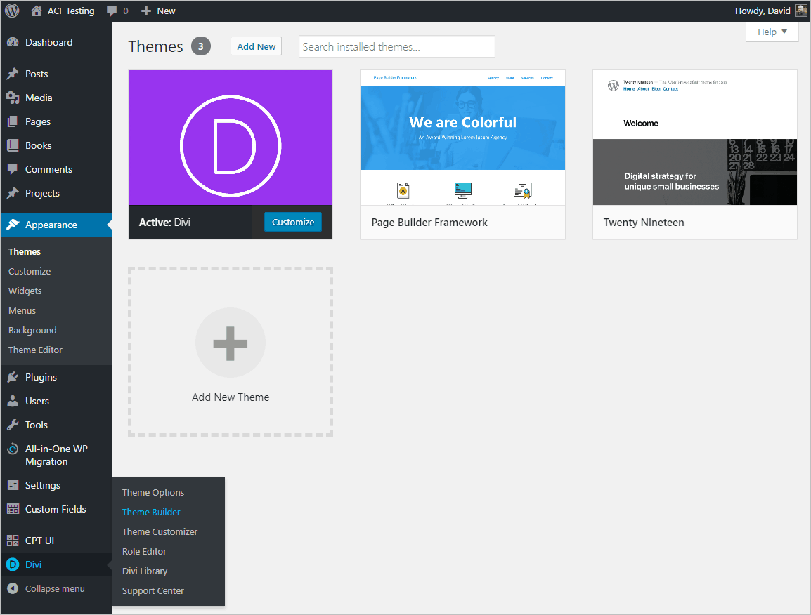new divi theme builder menu