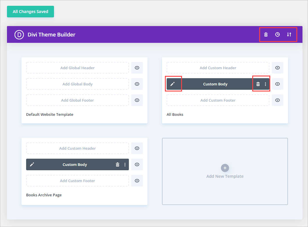 divi theme builder template options