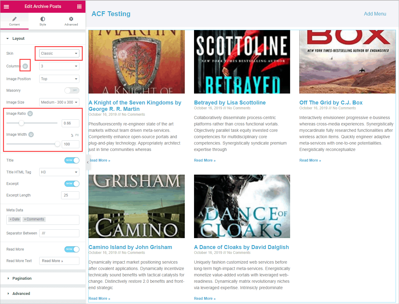 archive layout settings