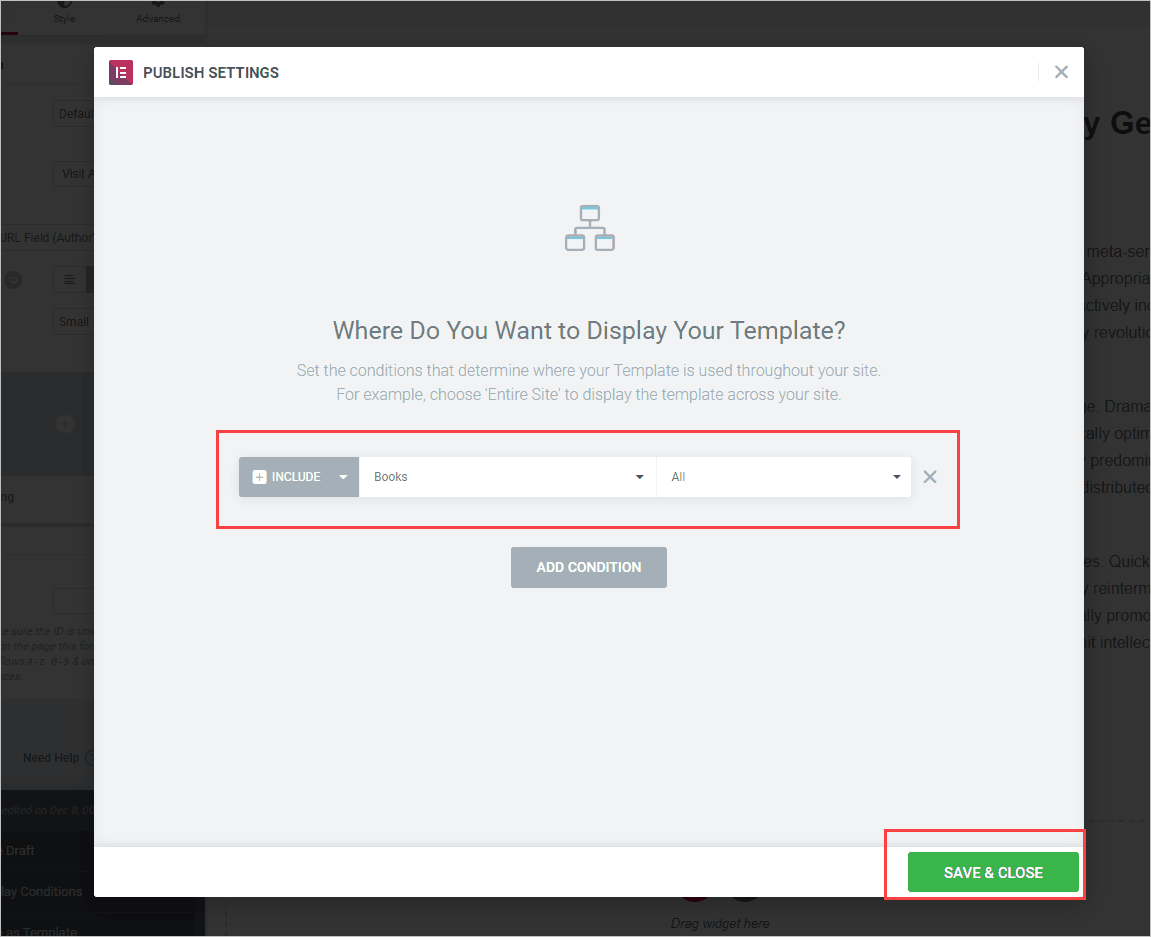display condition settings for book single