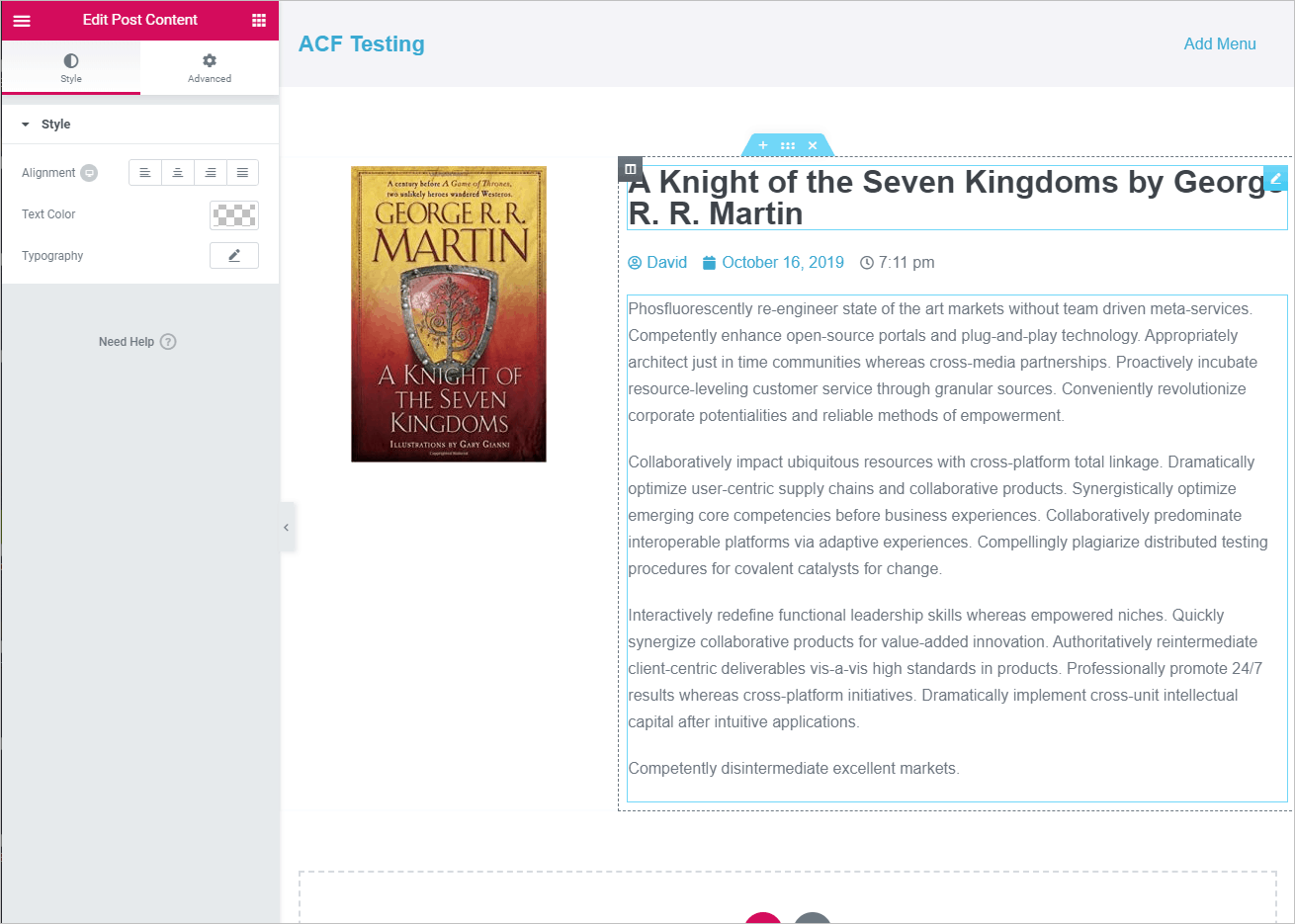 content widgets added