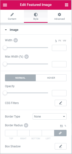 featured image style settings