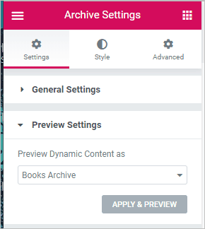preview settings for book archive
