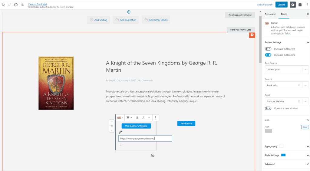 Adding Read More Button and Button to Visit Author's Website