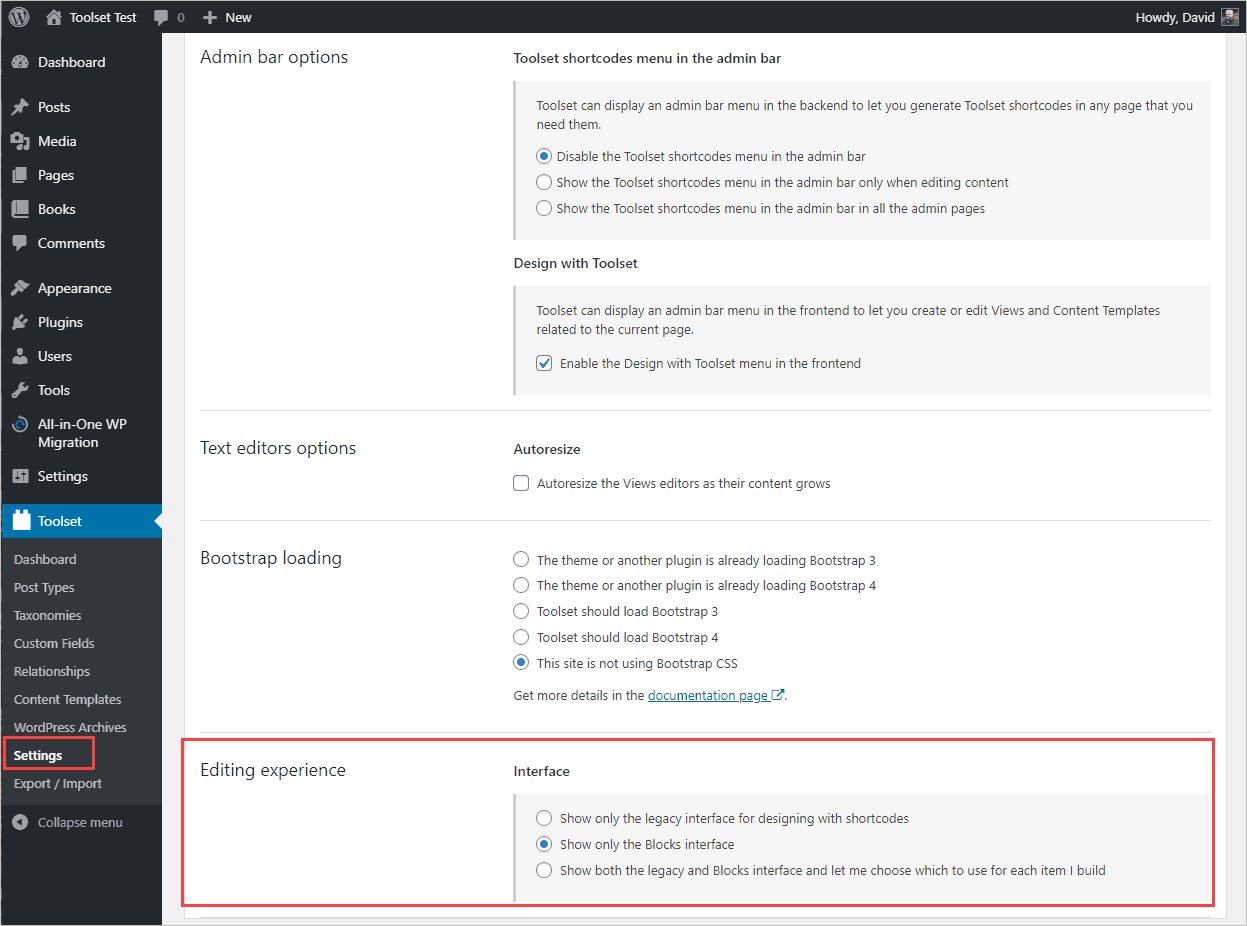 Views Editor Default Settings