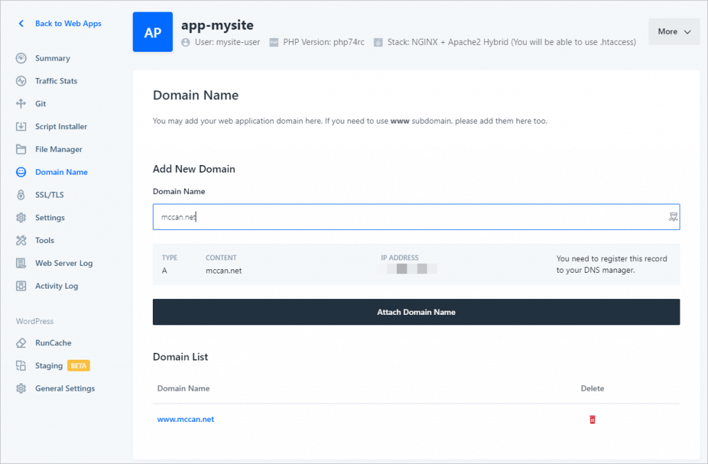 Runcloud Add Domain Alias