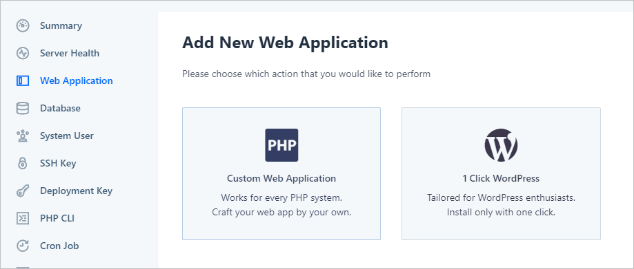 Runcloud Create New Webapp Options