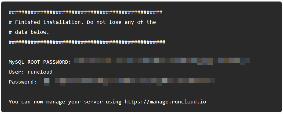 Runcloud Finish Screen