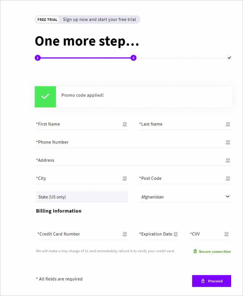 Upcloud Second Signup Page