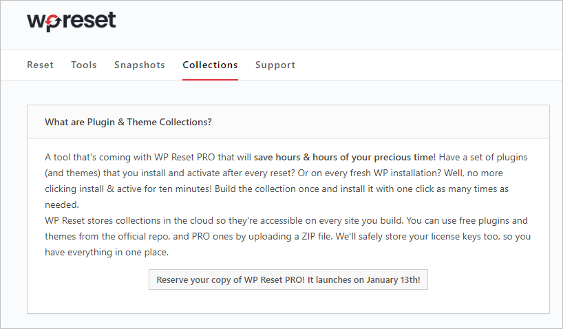 Wp Reset Collections Menu