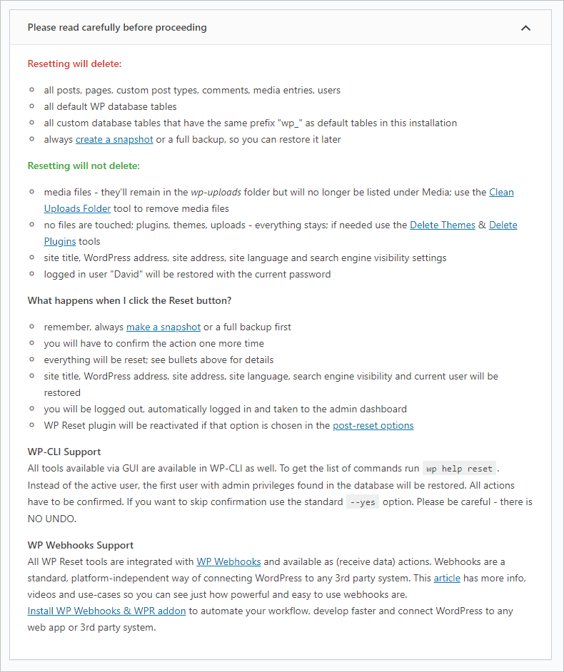Wp Reset Instructions
