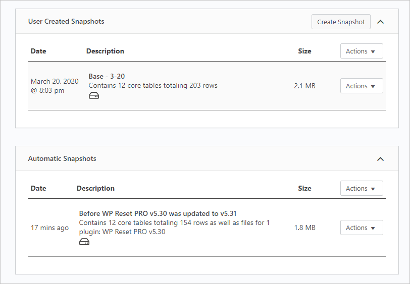 Wp Reset Pro Snapshots Tab