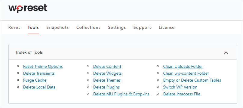 Wp Reset Pro Tools Tab