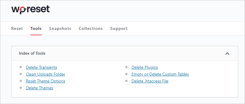 Wp Reset Tools Tab