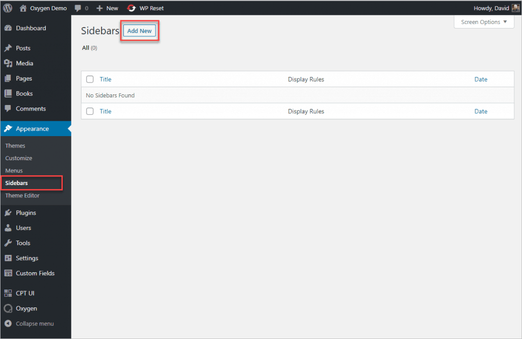 Appearance Add New Sidebar