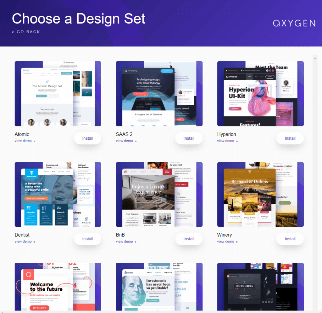 Oxygen Pre Designed Websites