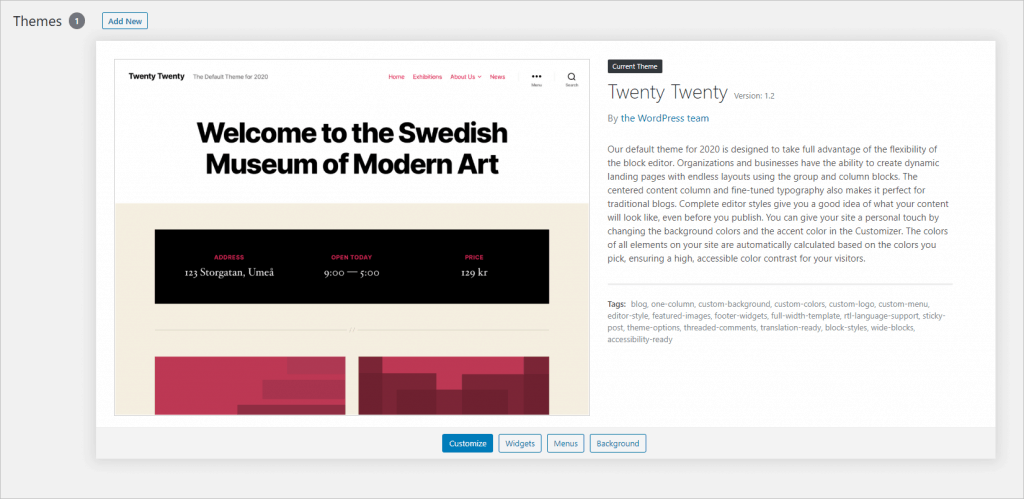 Twenty Twenty Theme Only One Installed