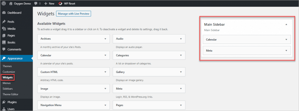 Widgets Added To New Sidebar