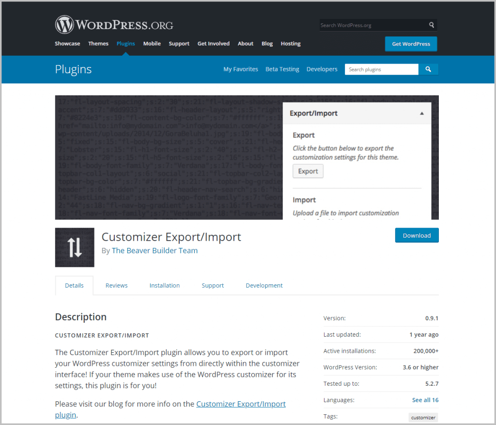 Customizer Export Import Plugin