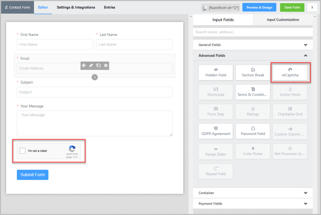 Fluent Forms Recaptcha Added