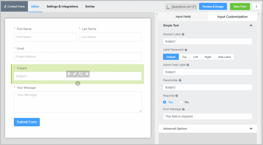 Fluent Forms Required Fields