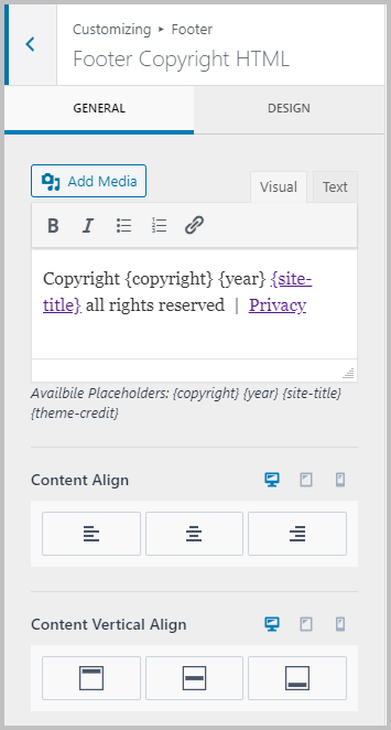 Footer Copyright Settings
