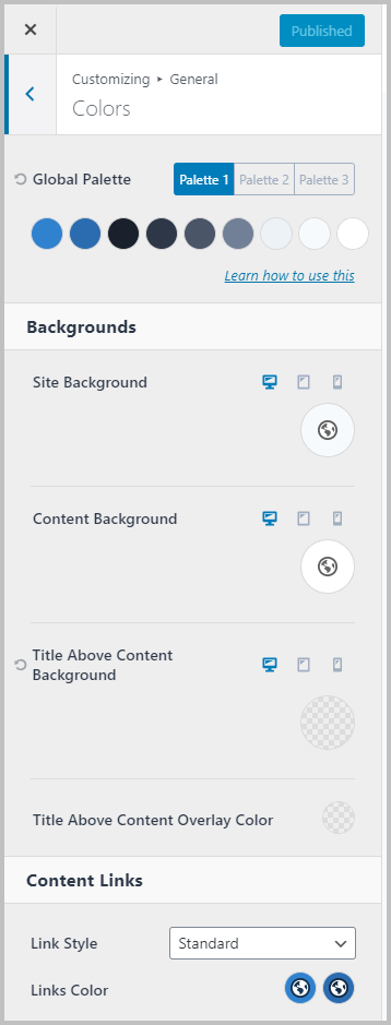 Kadence Color Settings