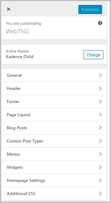 Kadence Customizer Settings