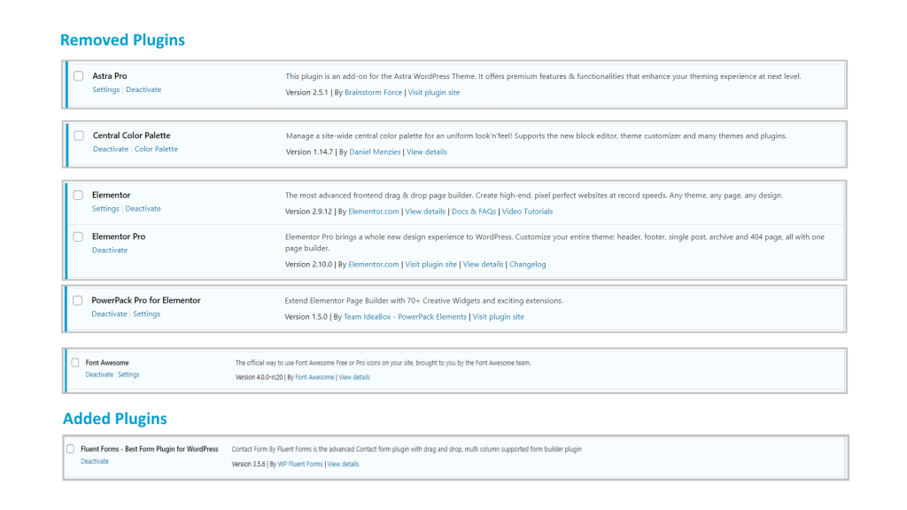 Result: plugins added and removed