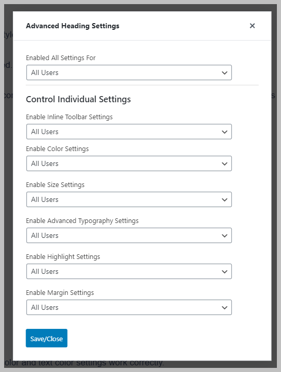 Kadence Block Settings By Role