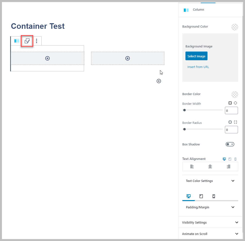 Kadence Column Settings